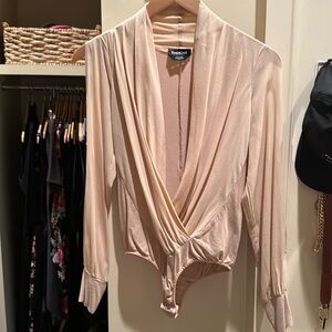 BEBE deep V nude bodysuit, XS
